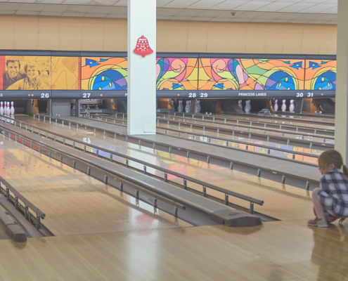 Birthday Bowling Party at Princess Lanes with bumpers raised