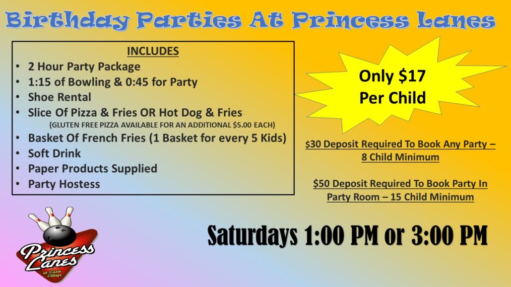 Birthday Parties at Princess Lanes 2024