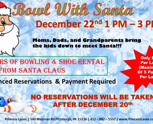 Bowl with Santa December 22nd 1pm -3pm at Princess Lanes