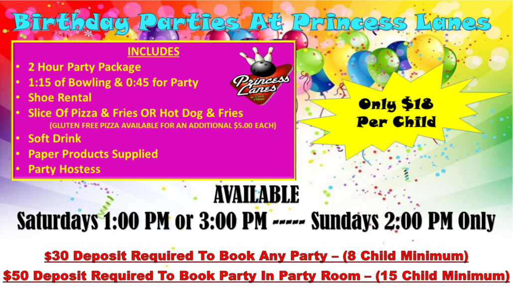 Birthday Parties at Princess Lanes Fall 2026