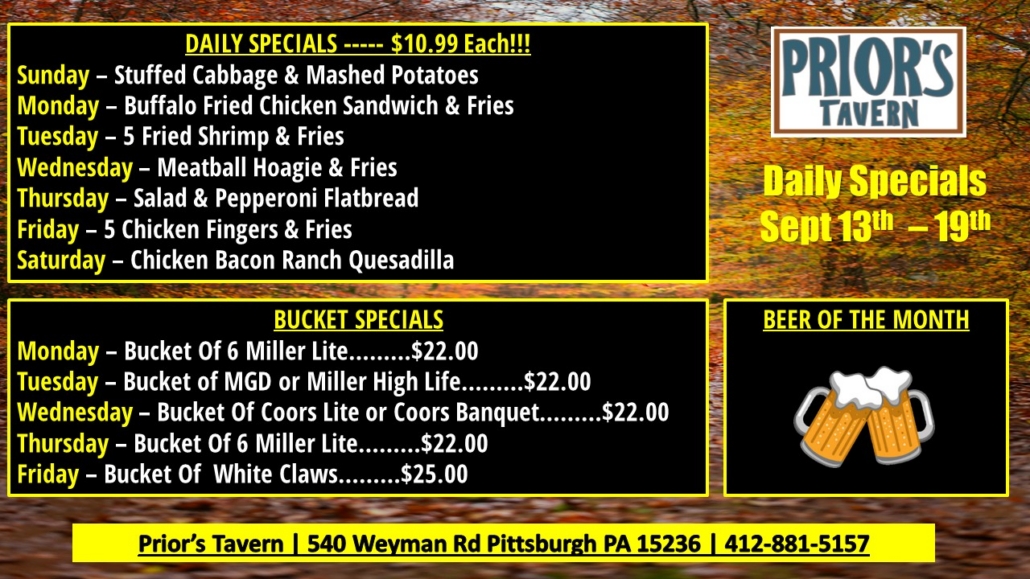 Prior's Daily Specials